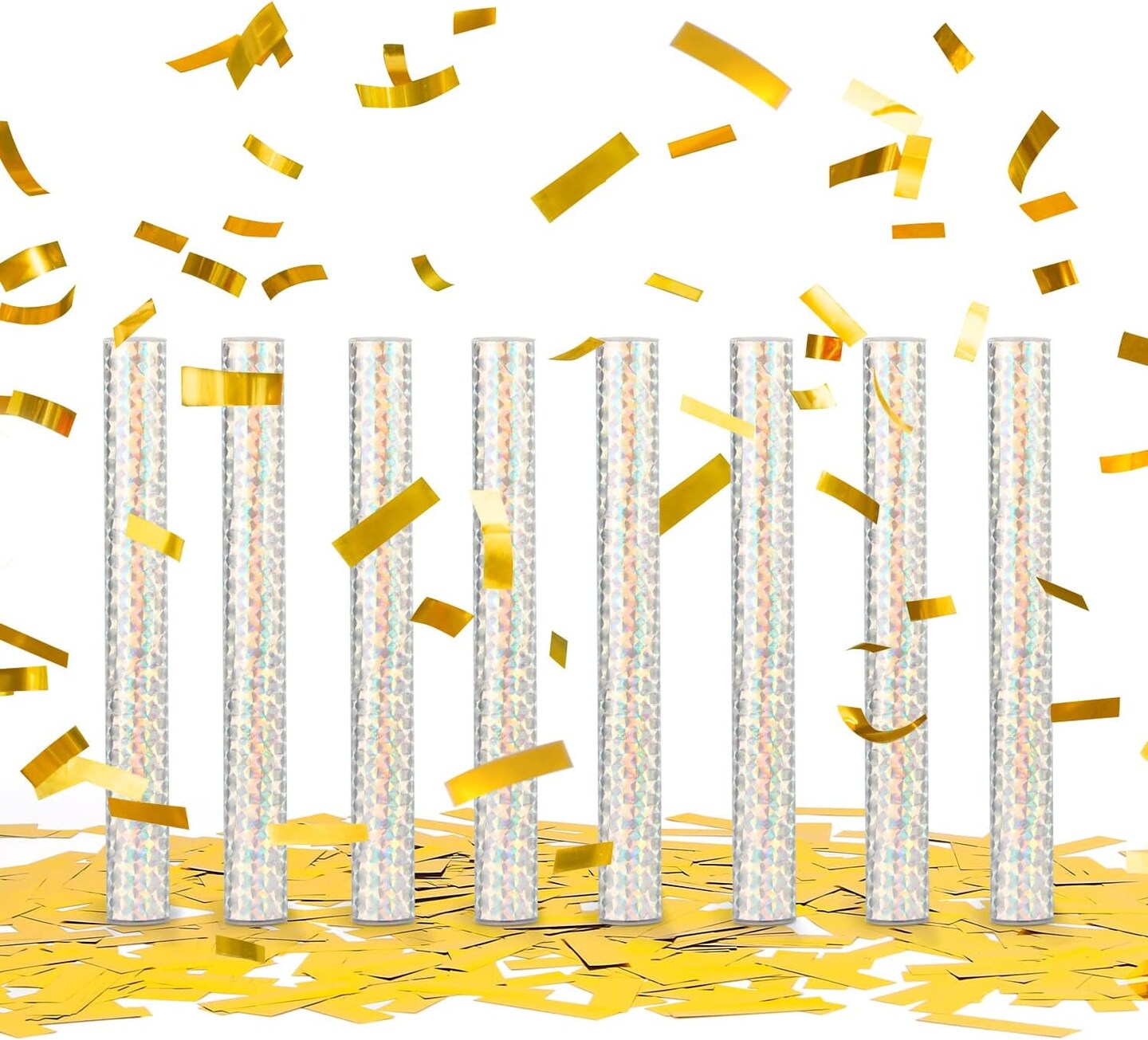 8PCS Gold Confetti Wands 7.8" – Tissue Paper Party Poppers for Wedding & Birthday