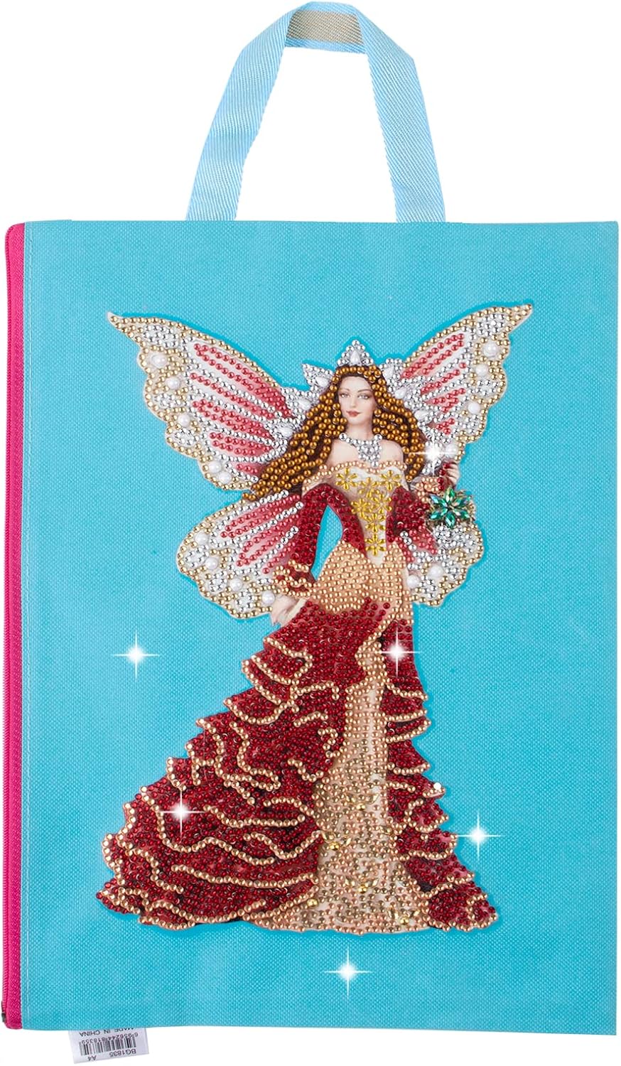 Diamond Painting Kits for Adult Stationery Bag Handbag with Chain 5D DIY Rhinestone Arts Craft Makeup Bag Canvas Tote Bag Diamond Art for Office Home Butterfly Fairy Pattern