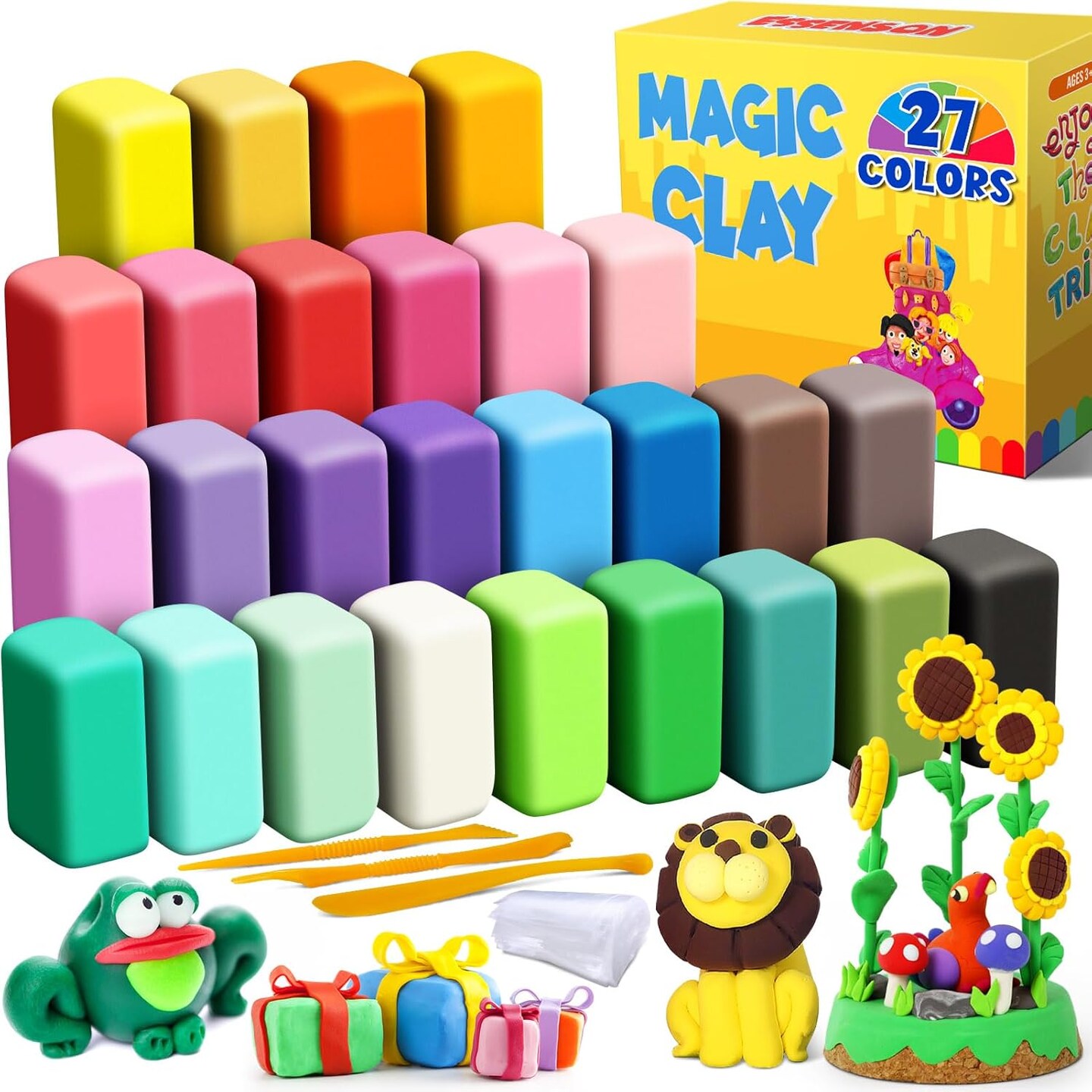 27-Color Air Dry Clay Set – DIY Molding Clay with Tools, Perfect Toy Gift for Kids (Ages 3+).