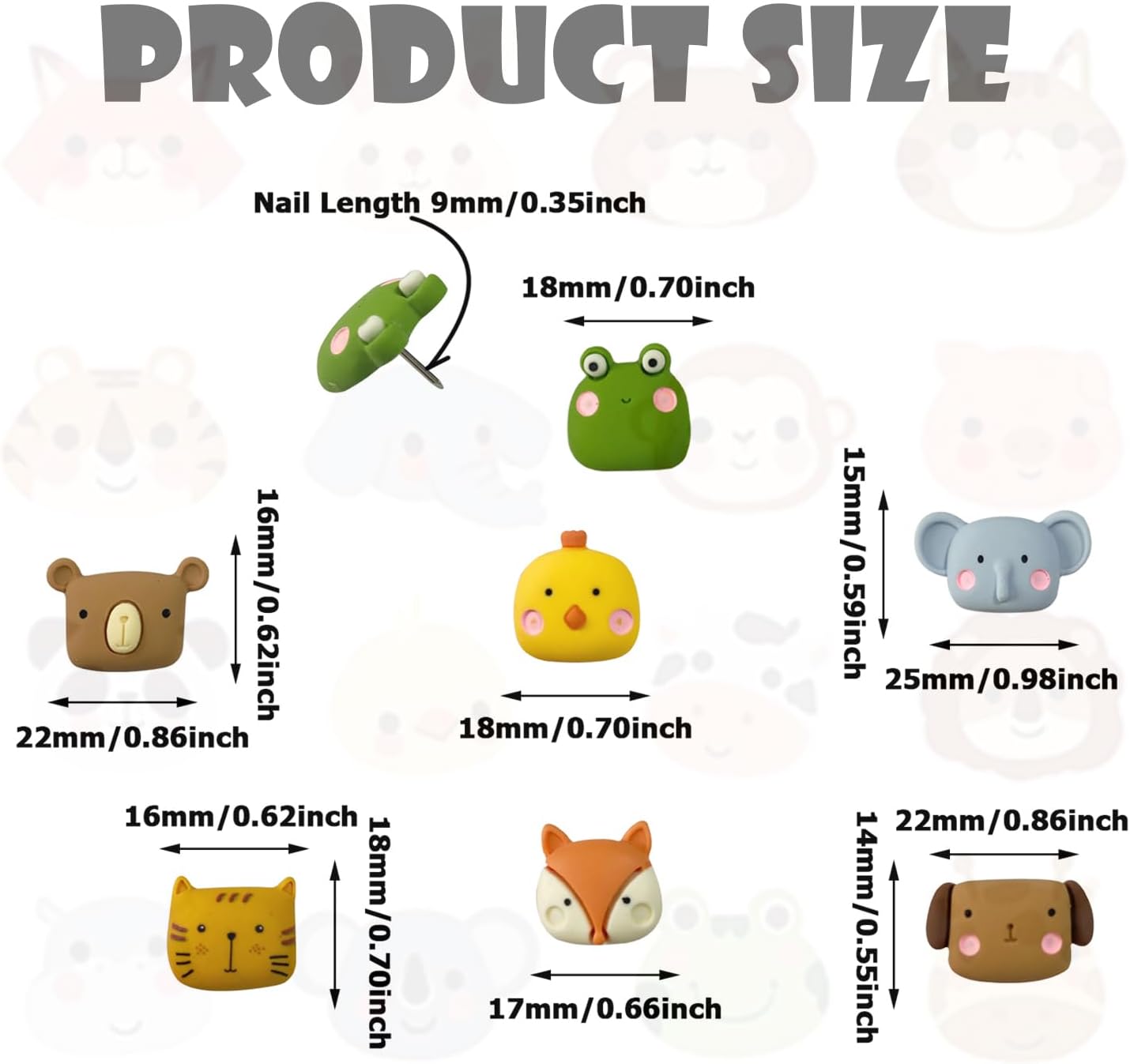 30 Pcs Animal Push Pins Cute Push Pins Photo Wall Map Cork Board Decorative Drawing Pins for Fox, Frog, Chick, Bear, Dog, Cat, Elephant Thumbtack