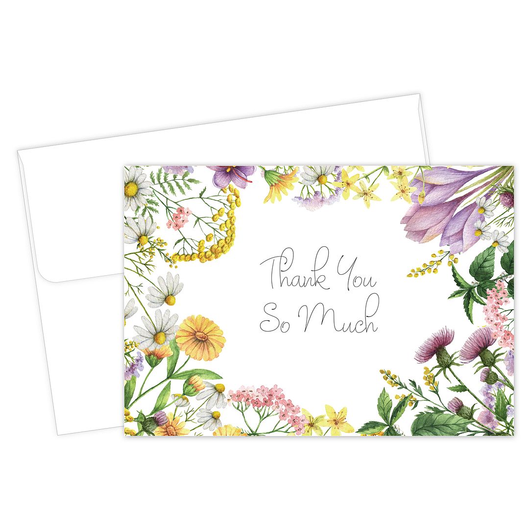Great Papers! Flower Meadow Thank You Note Card and White Envelope, 4.875" x 3.375", 24 count