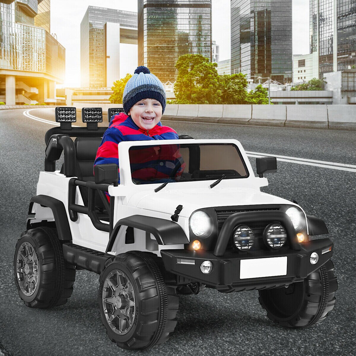 2-Seat Ride-On Car Truck with Remote Control, LED Lights, Music and Safety Features