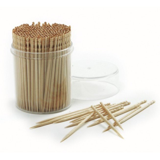 Norpro 2.5&#x22; Fancy Ornate Wood Toothpicks Appetizer Skewers with Holder - 450 Pack