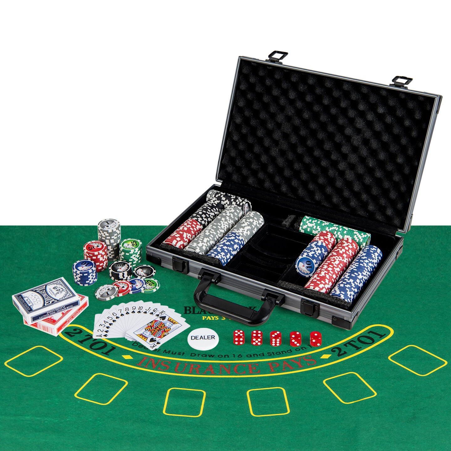 Black Aluminum Poker Chip Set with 400 Chips, Cards, Dices and Carrying Case