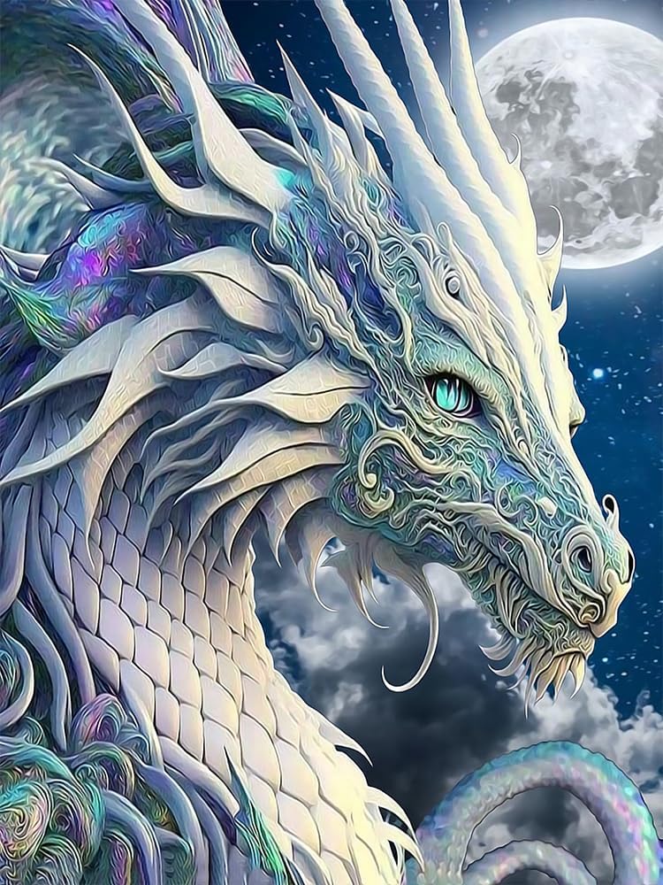 Dragon Diamond Painting Kits for Adults,5D DIY Moon Diamond Art Crystal Diamond Paintings Full Round Drill, Paintings with Diamonds Gem Art for Home Wall Decor 12x16 Inch