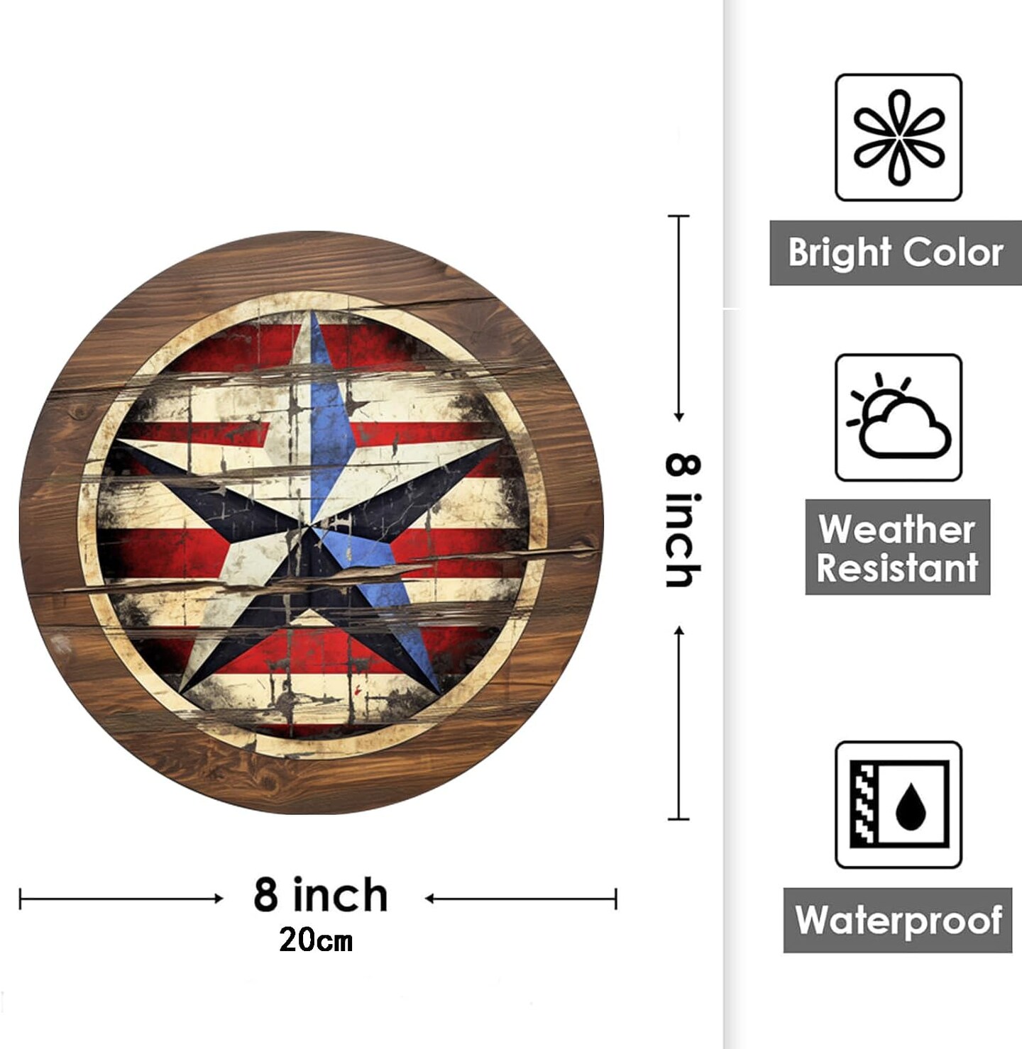 Rustic Wall Decor Wall Plaque Sign Round Metal Tin Sign American flag Wreath Round for Wall Decor