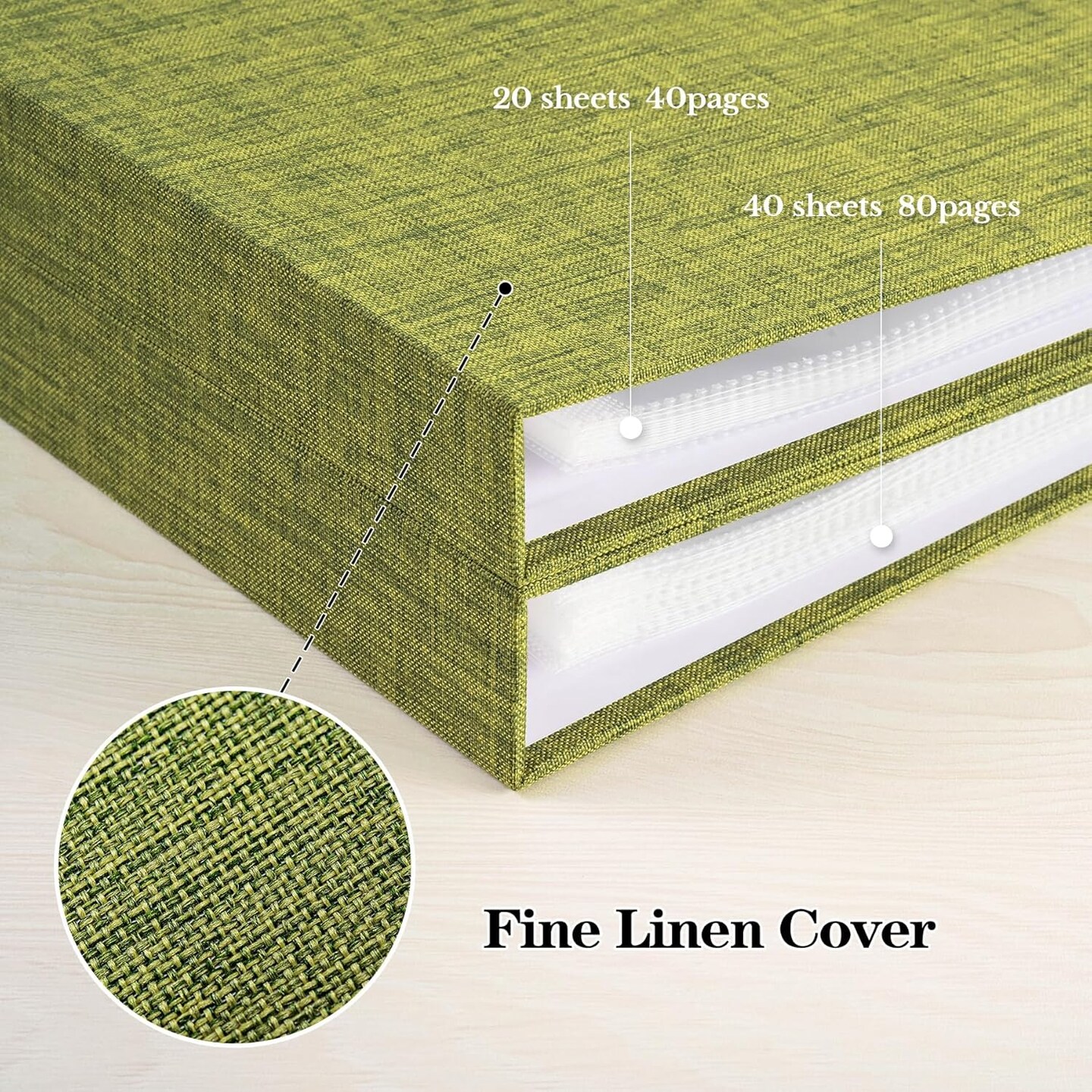 DIY Scrapbook Photo Album with 20 Plastic Sleeves 40 Pages Linen Cover 3 Ring Folder Binder for Wedding Baby Family and DIY Projects (Green)