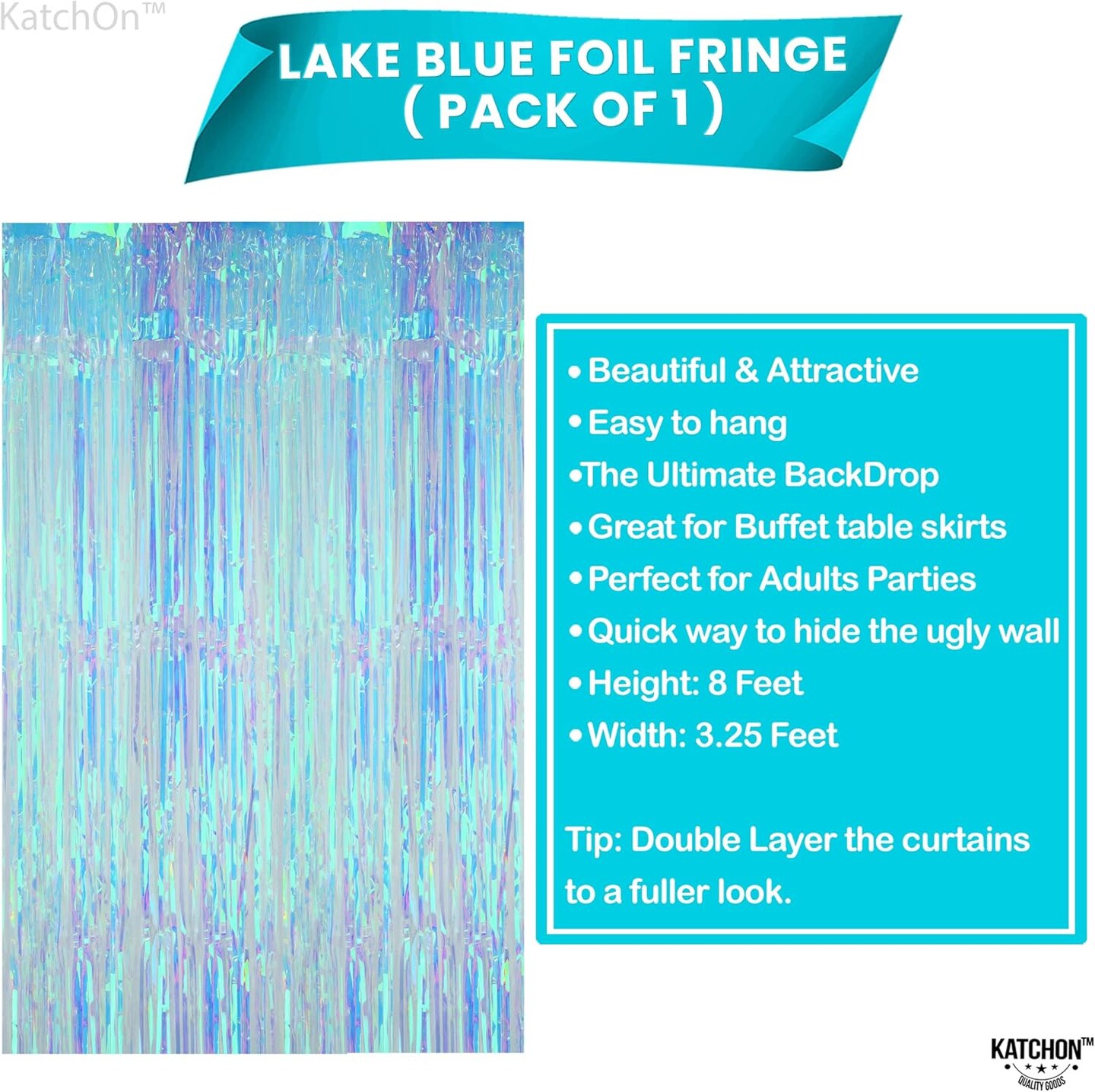 XtraLarge Blue Iridescent Streamers - 3.2x8 Feet, Blue Fringe | Mermaid Birthday Decorations, Iridescent Party Decorations | Bachelorette Party Decorations | Under The Sea Party Decorations