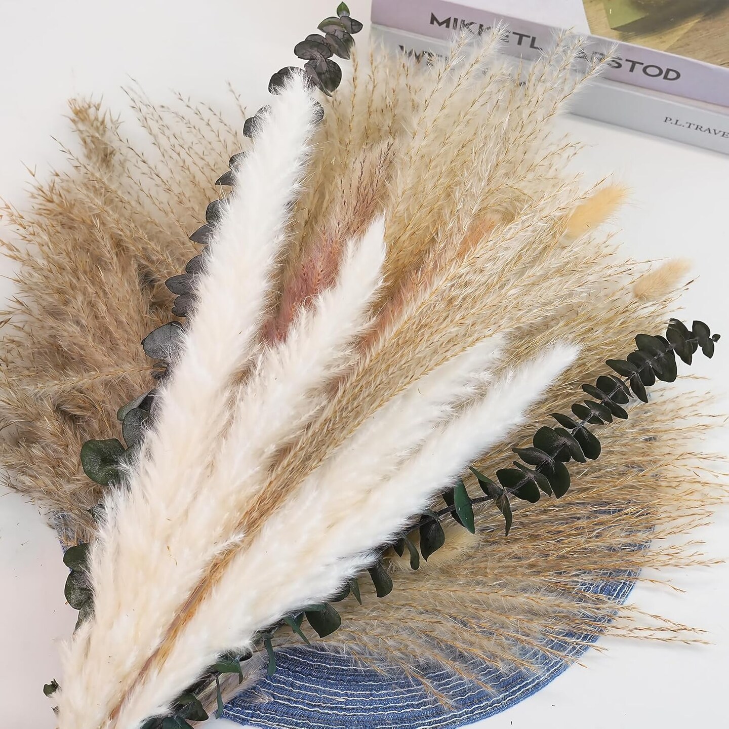 Kocat Breathtaking Boho Centerpieces for Tables &#x26; Floors - Luxurious Dried Floral Arrangement, Exquisite Fall Grass Decor, &#x26; Stylish Olive Green Wall D&#xE9;cor