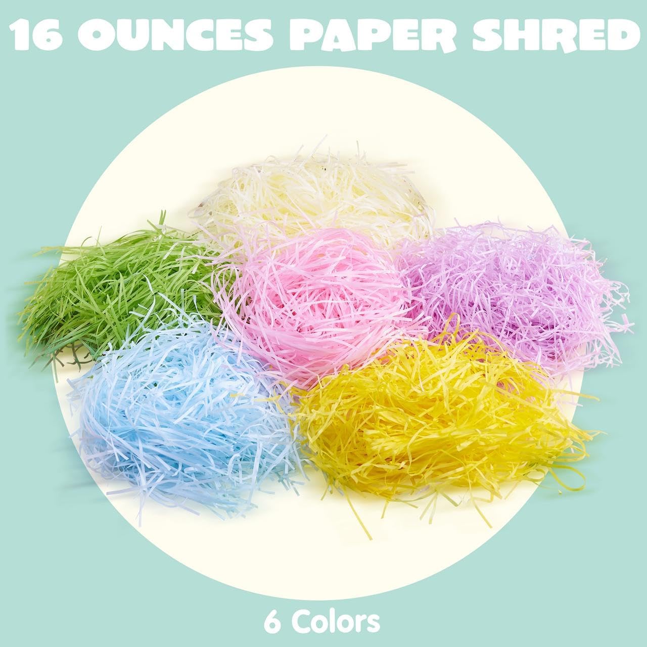 16 OZ Easter Grass 6 Colors Recyclable Paper Shred for Basket Filler Stuffers