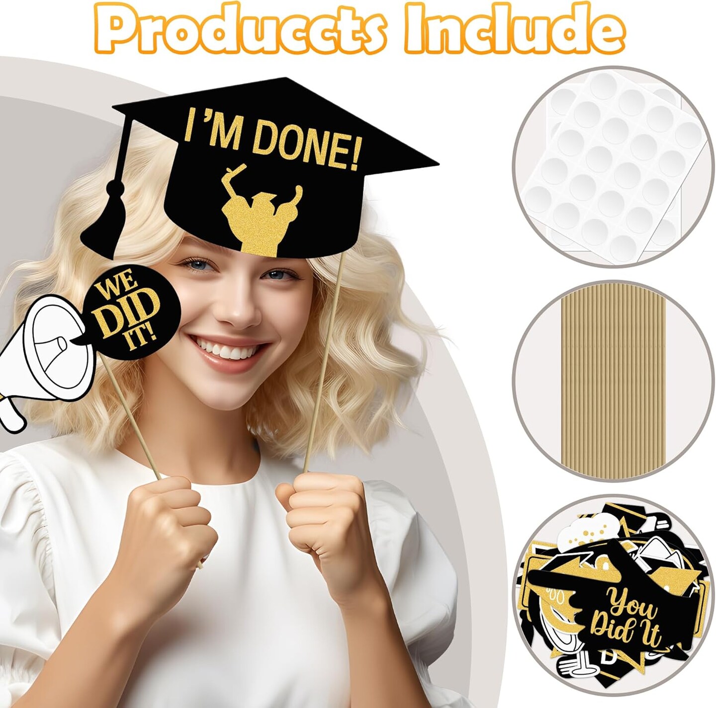 Grad Party Graduations 2025, 25PCS Graduation Photo Props, 2025 Graduation Decorations Photo Booth Props, Funny Grad Party Photo Selfie Decoration 2025 for High School University