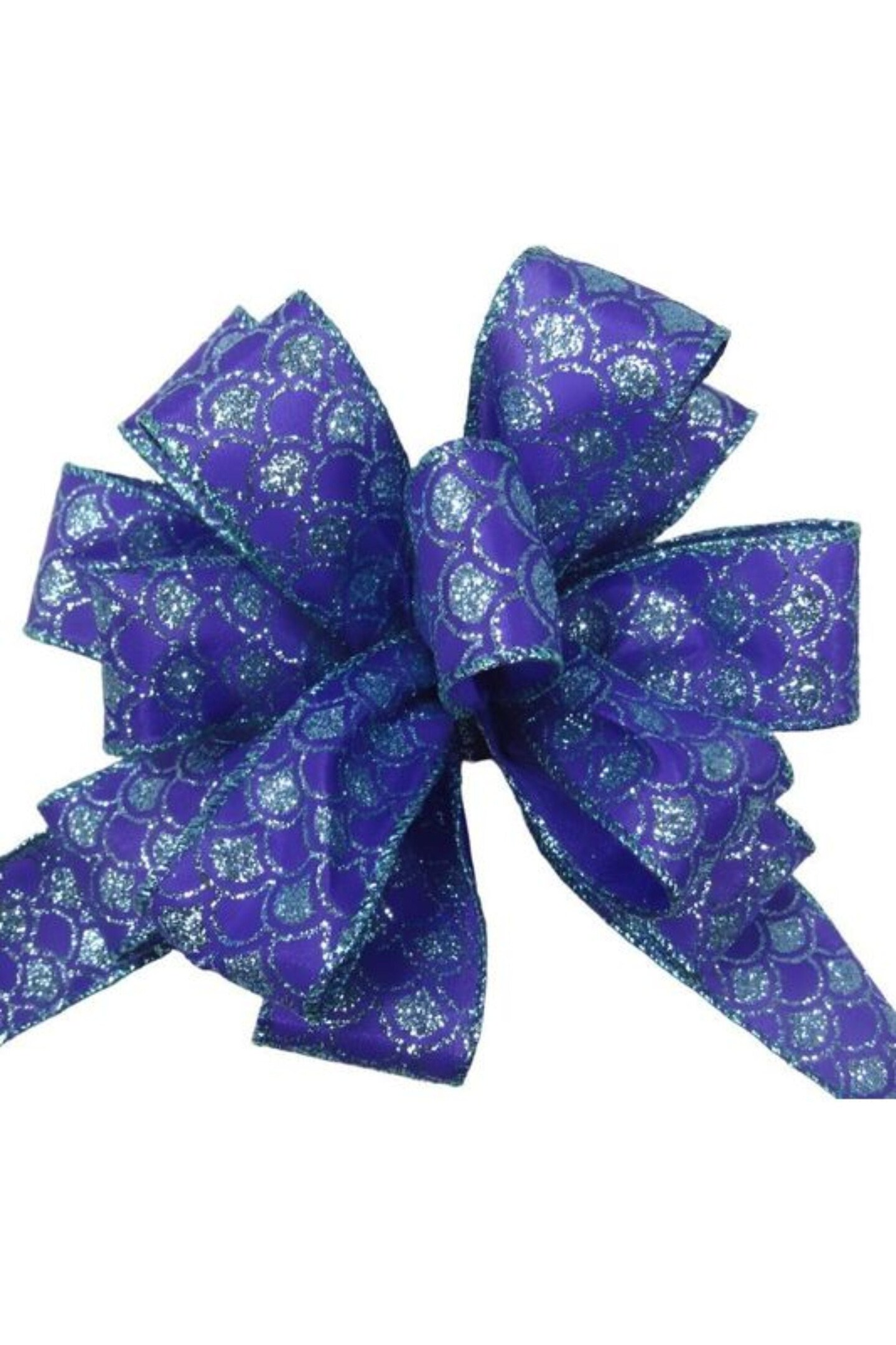 2.5&#x22; Glitter Fish Scales Ribbon: Purple/Aqua (10 Yards)