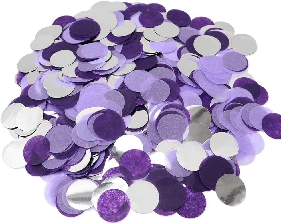 5,000 Pcs Purple & Silver Tissue Paper Confetti - 1-Inch Round Table Dots - 1.76oz Bulk Confetti for Weddings, Birthdays, Graduations, and DIY Balloon Stuffing
