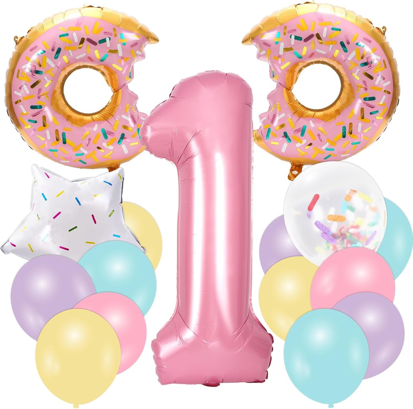 29Pcs Donut First Birthday Party Decorations Colorful Donut Balloons Confetti Star Balloons Number 1 Balloon for Sweet One Donut Birthday Decoration Supplies