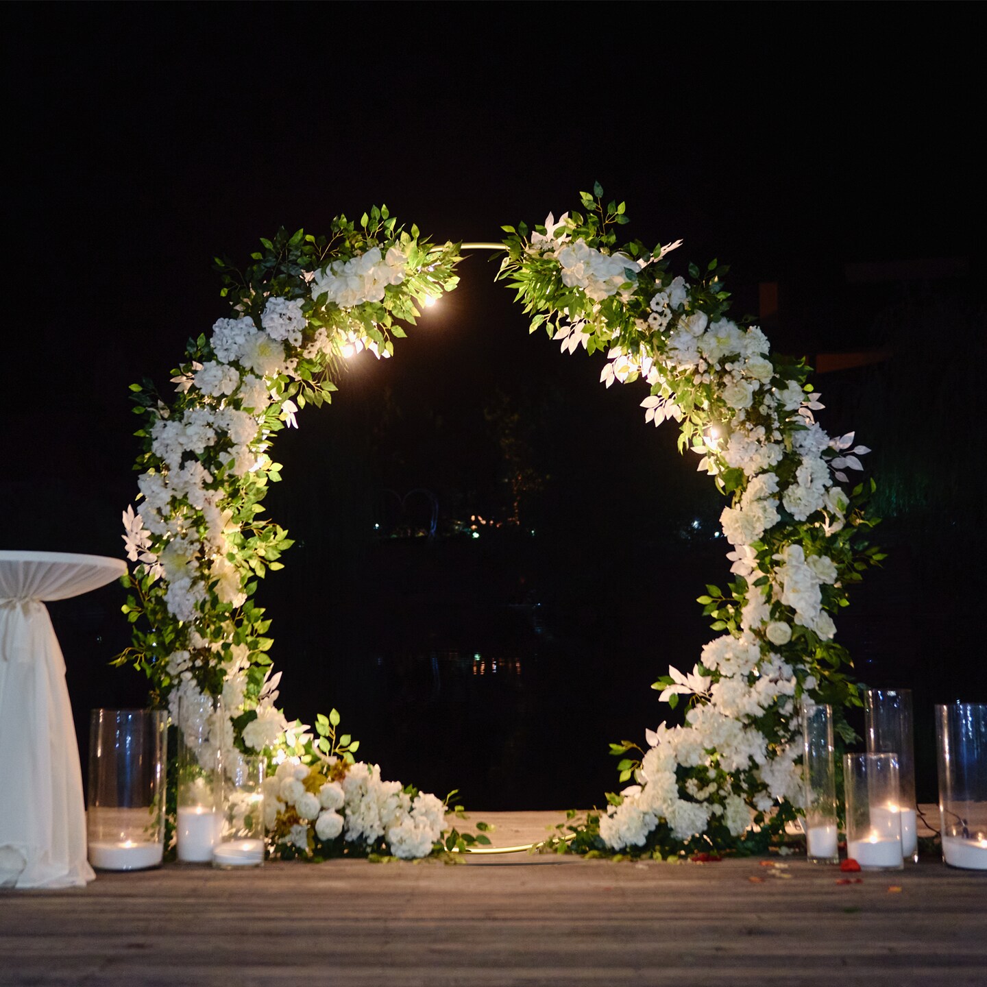 7.3FT Round Metal Backdrop Stand with Base - Gold Wedding Arch Kit for Balloons, Flowers, Parties, Photo Booth Decor (Indoor/Outdoor, Reusable)