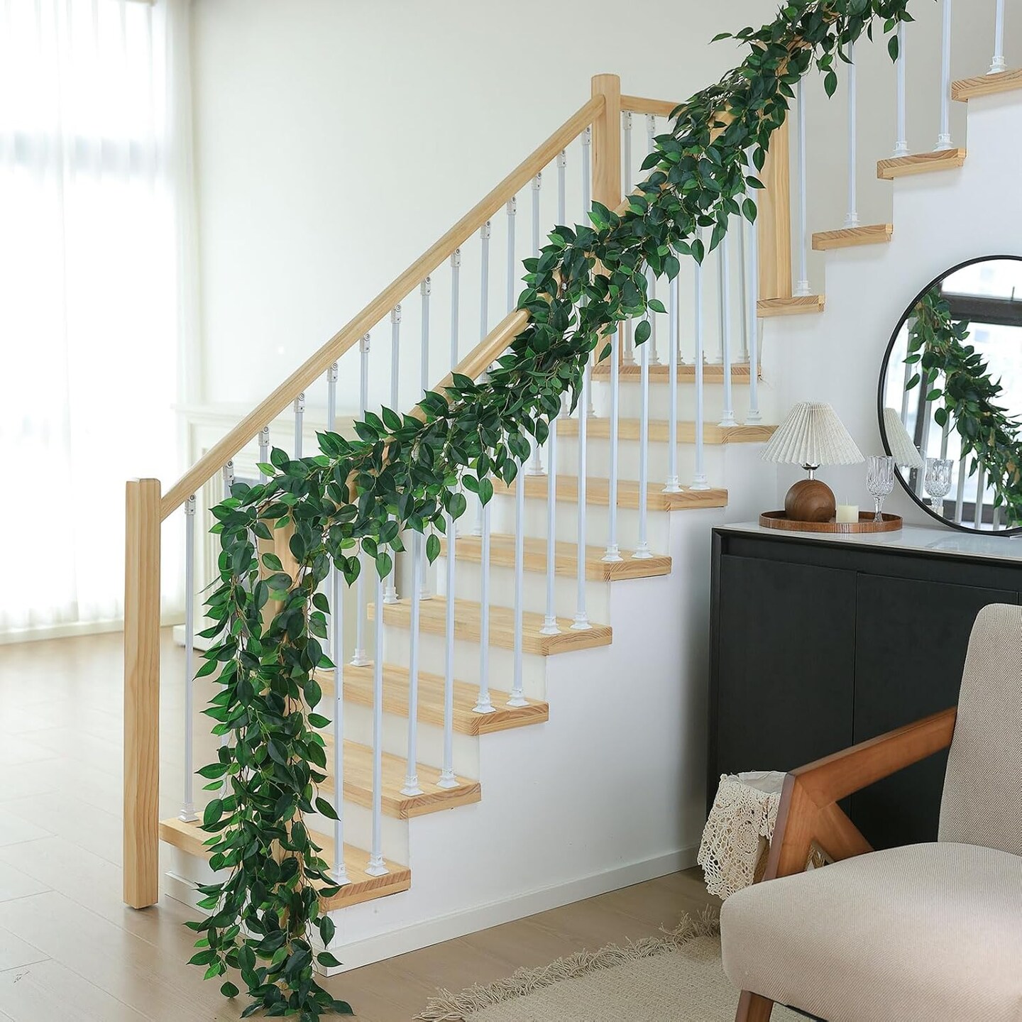 Artificial Vines Garland 42&#x27;&#x27; Fake Ficus Vine Greenery Garland Silk Green Leaves Decoration Faux Hanging Plants for Wedding Table Centerpieces Wall Room Decor