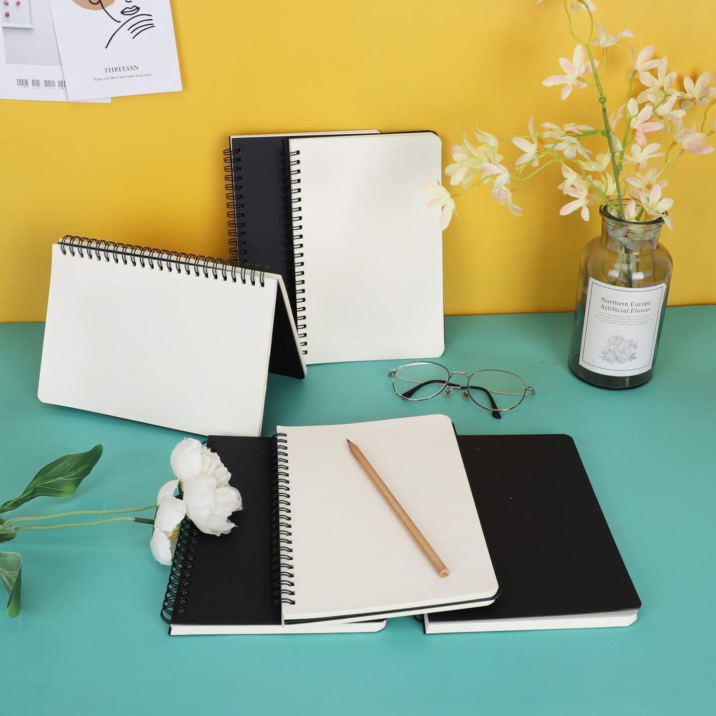 Hardcover Spiral Notebook Unlined, A5 6 packs 5.5”x8.3“ Blank Travel Writing Notebooks Journal, Notepad Sketchbook, College Office Business Subject Diary Spiral Journal-Black Cover