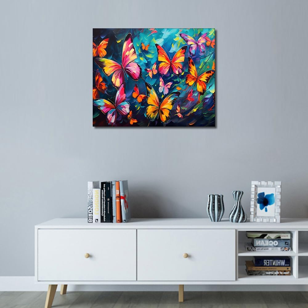 Abstract Paint by Numbers Kit for Adults, Butterflies Theme, 16x20 Inch Frameless Canvas with Acrylic Pigment and Paintbrushes, All Ages, Unisex, Non-Foldable