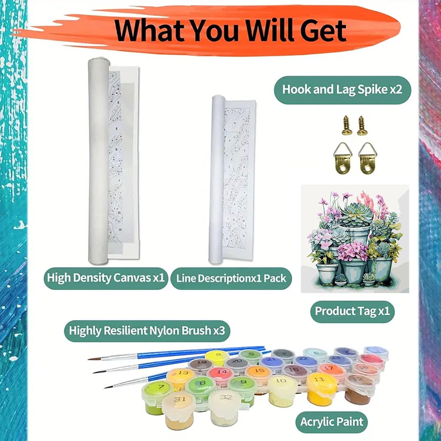 Succulent Plant Paint by Numbers Kit for Adults On Canvas,DIY Easy Adult Paint by Number Kits Potted Succulent,Paint by Color Potted Flowers Acrylic Paint Painting Home Wall Decor 16x16inch
