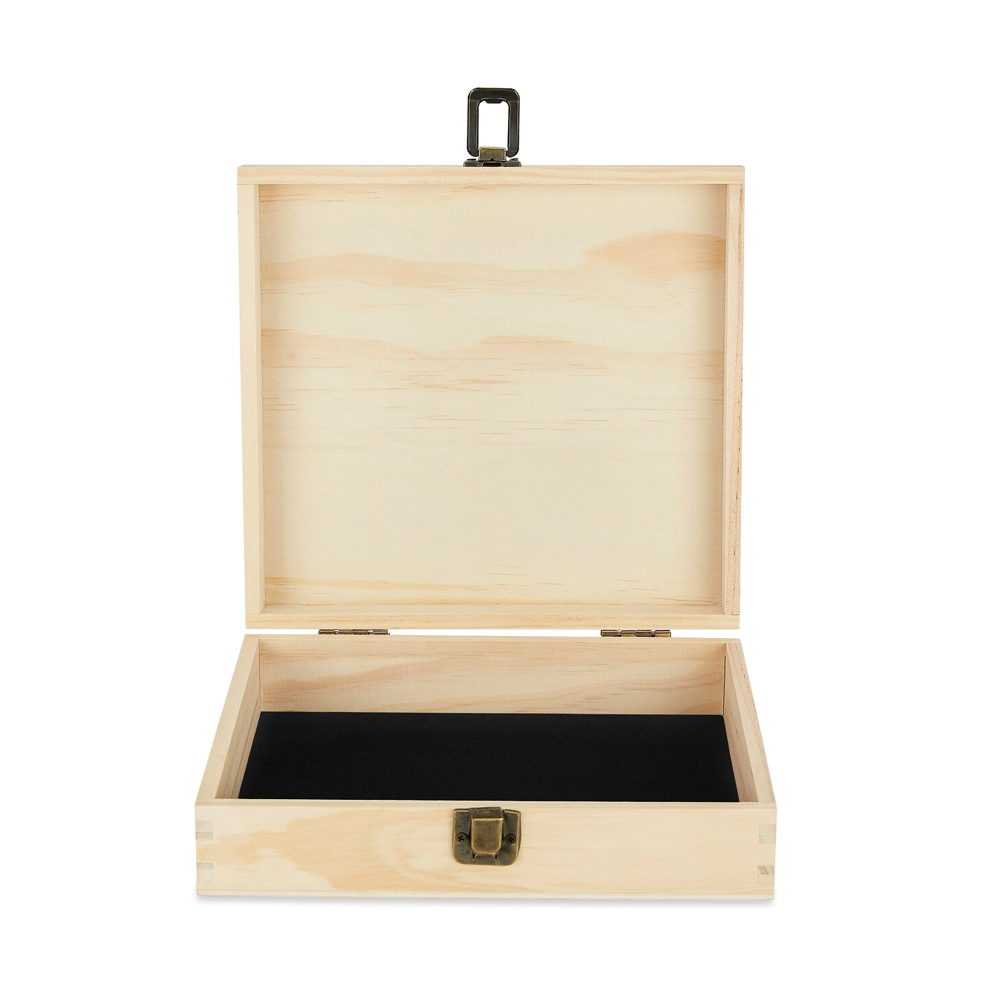 Makerflo Natural Pine Wood Cigar Box, Hinged Back & Front Clasp, Black Felt Lined, 8.5" x 8" x 2.4", Ideal for Craft - (Laser Engraving, Epoxy, UV DTF, and Vinyl)