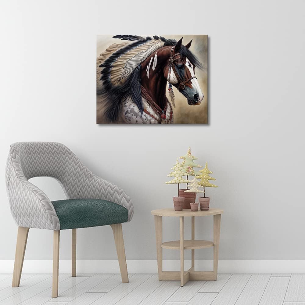 Paint by Numbers Kit for Adults & Kids – Native American War Horse DIY Acrylic Canvas, Beginner-Friendly, 16x20 Inch (With Brushes, No Frame)