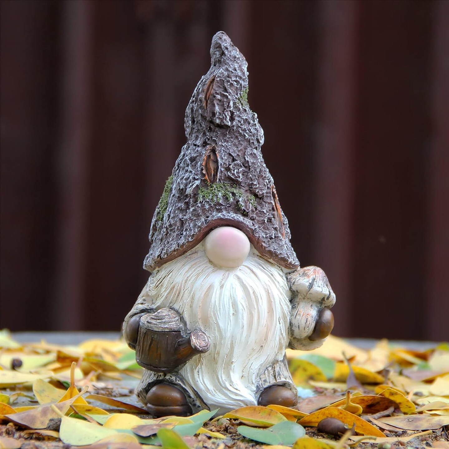 Garden Gnomes Statue Decor, Outdoor Decorations, Indoor Figurine Woodstone Color for Home Decoration