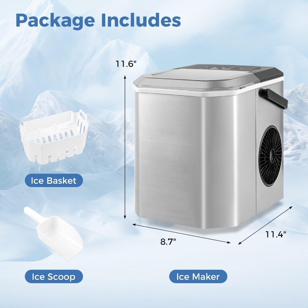 Portable Countertop Ice Maker with Self-Cleaning Function and One-Button Control Panel