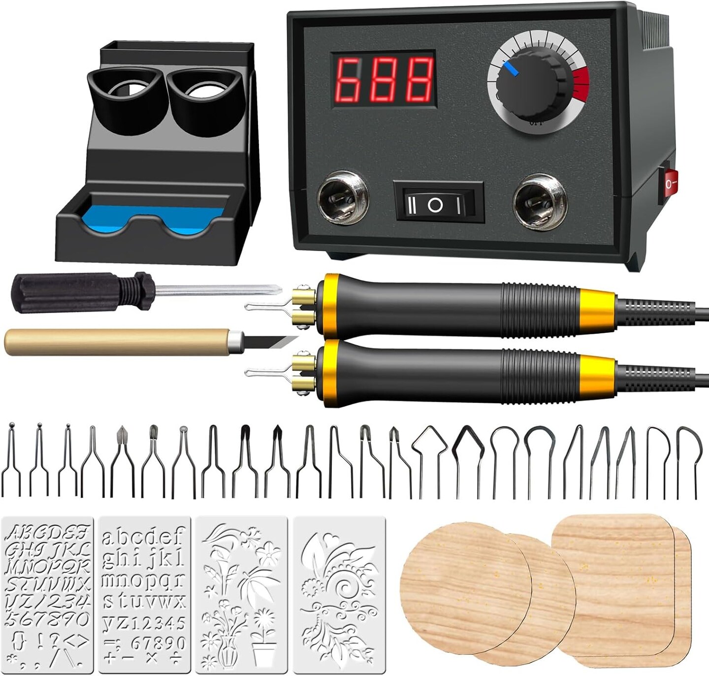 Wood Burning Tool, Wood Burner kit Pen 25~750&#x2103;, Wood Burning kit with Digital Thermometer Temperature Adjustable Temperature, 2 pyrographic Wood Burning pens, 23 Wood Burning Pen Tips