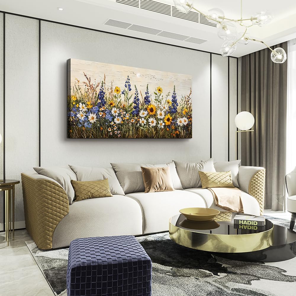 Farmhouse Wall Art For Living Room Canvas Wall Decor For Bedroom Office Dining Room Decor Boho Wall Paintings Flowers Watercolour Wall Pictures Ready To Hang Family Home Decor 20&#x22;X40