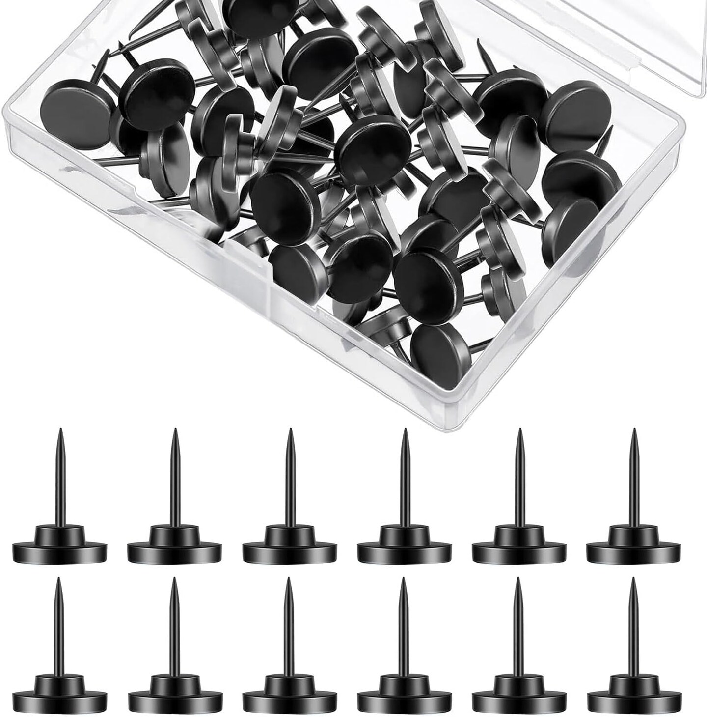 30 pcs push pins metal thumbtacks for wall hanging pictures posters maps black decorative pins for home and office