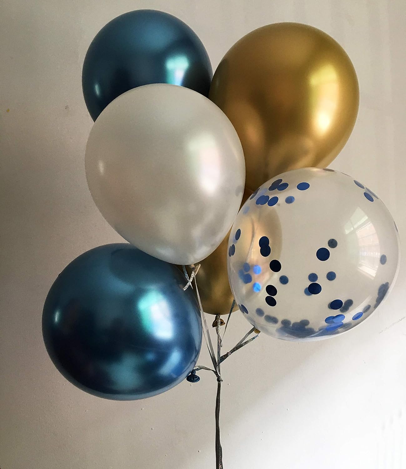 50Pieces Latex Balloons White Gold Blue confetti for Birthday Wedding Engagement Graduation Anniversary Party Decorations and Supplies