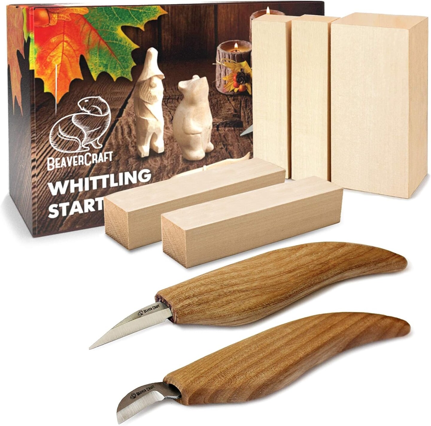 Wood Carving Kit for Kids, Beginners S16 – Whittling Knives Sloyd, Chip Wood Carving Knife, Basswood Blocks for Carvers - Whittling Tools Set