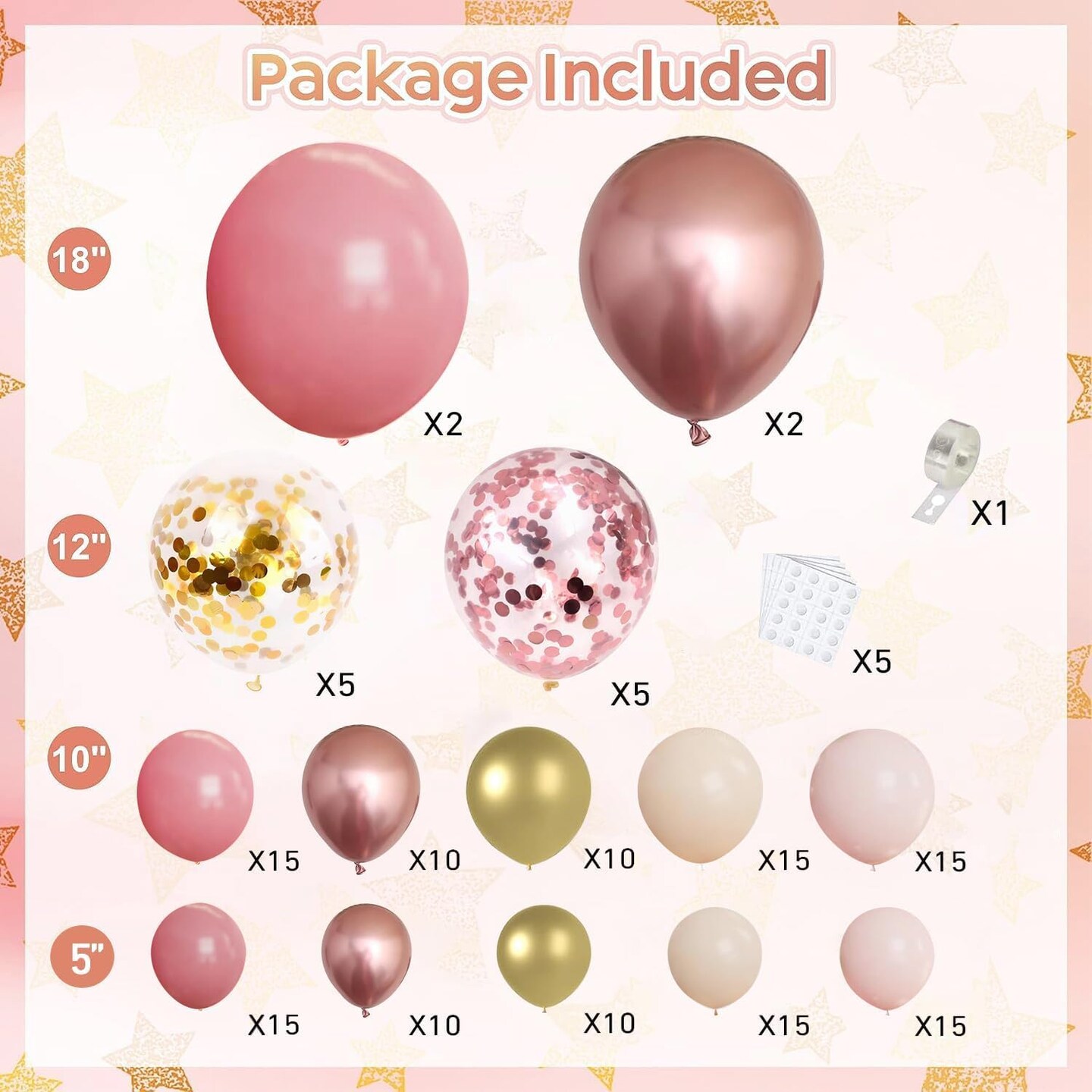 Blush Pink & Rose Gold Balloon Arch Kit – Dusty Pink, Nude, Metallic & Confetti Party Decor