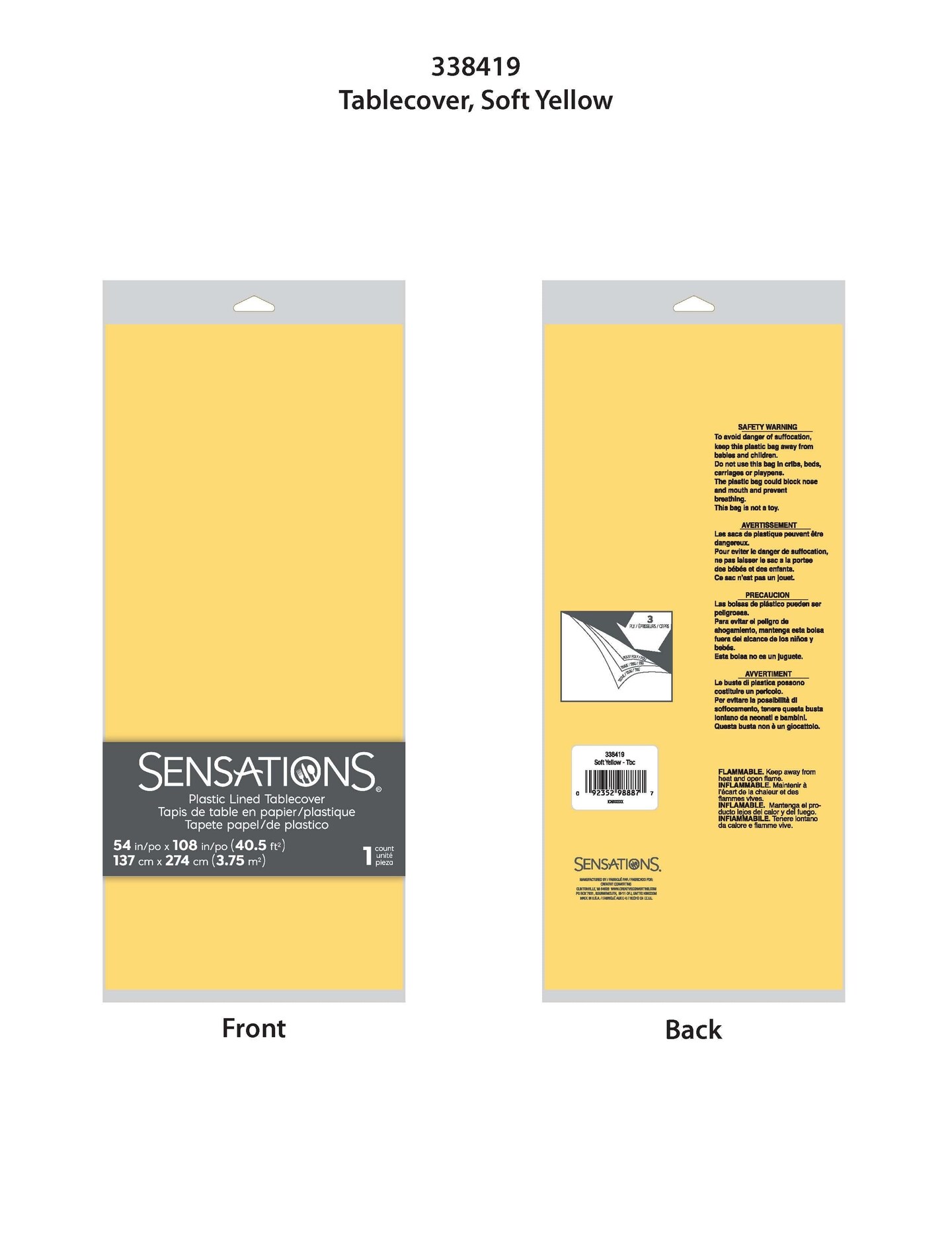 6 pc Bulk Soft Yellow Tablecover, 54X108&#x22; Paper/Poly