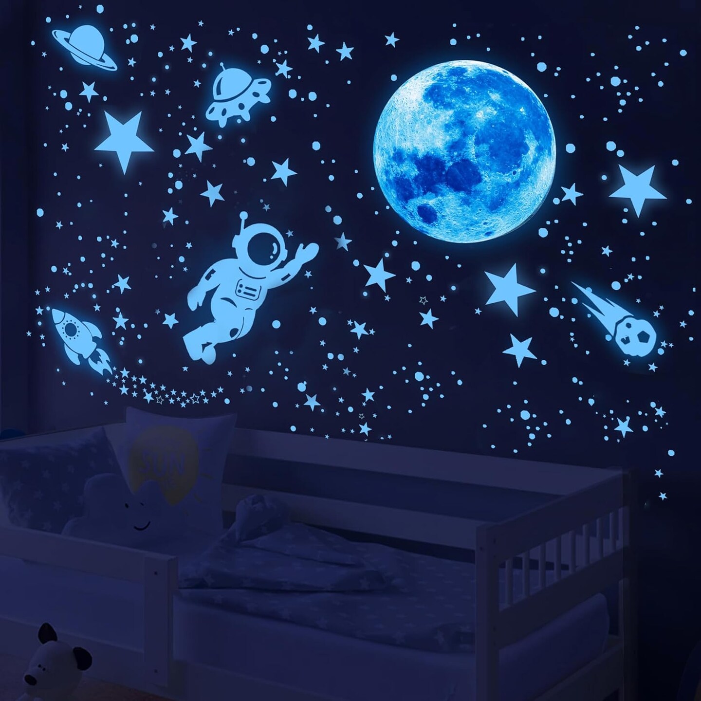 Glow-in-the-Dark Stars & Planets Wall Decals – Solar System Stickers for Kids’ Bedroom, Nursery & Party Decor