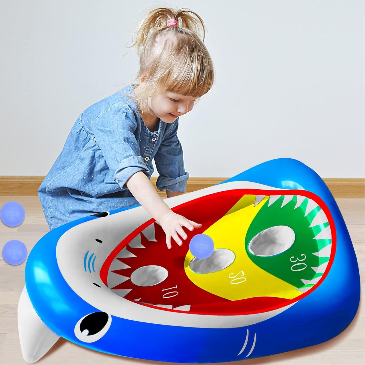 Pool Shark Cornhole Board Games Toys Set, Summer Inflatable Shark Floating Swimming Pool Ring Toss Toys for Kids Adults Family for Pool Party Water Carnival
