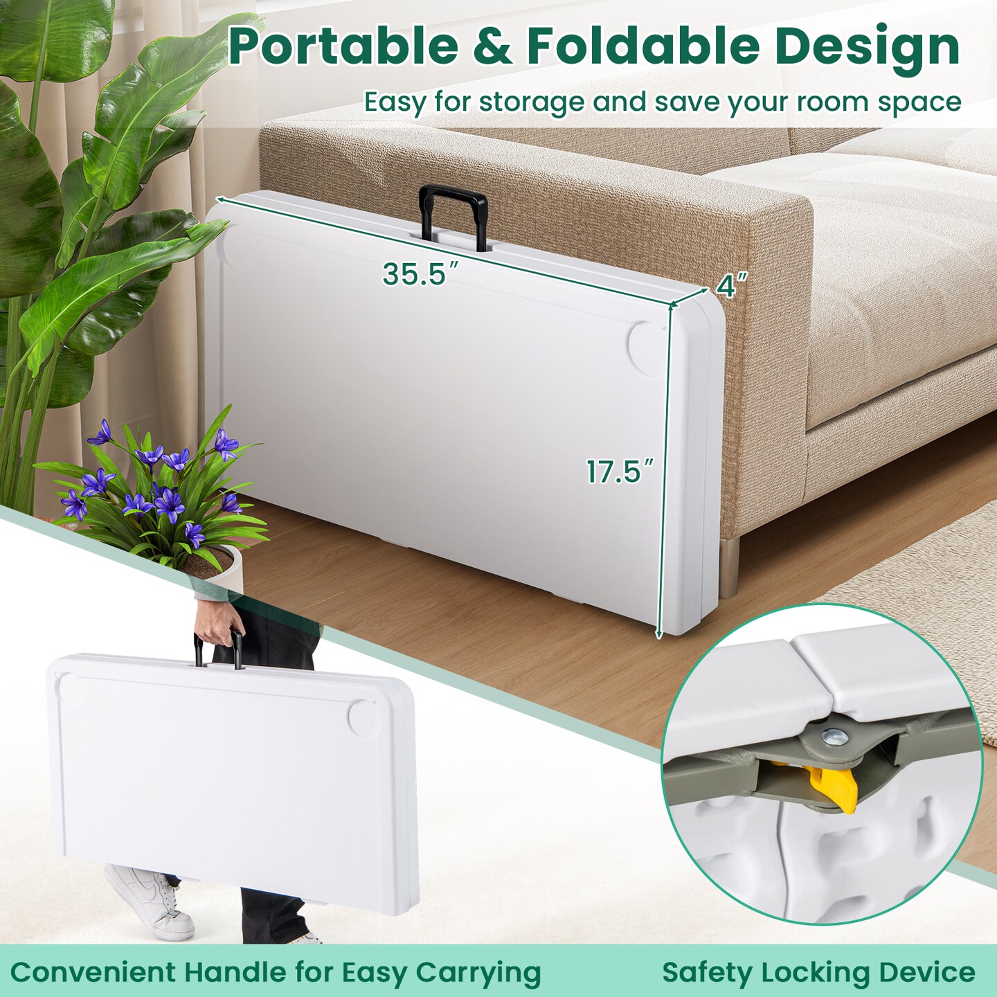 Portable Folding Mahjong Table with Cup Holders and Game Mat