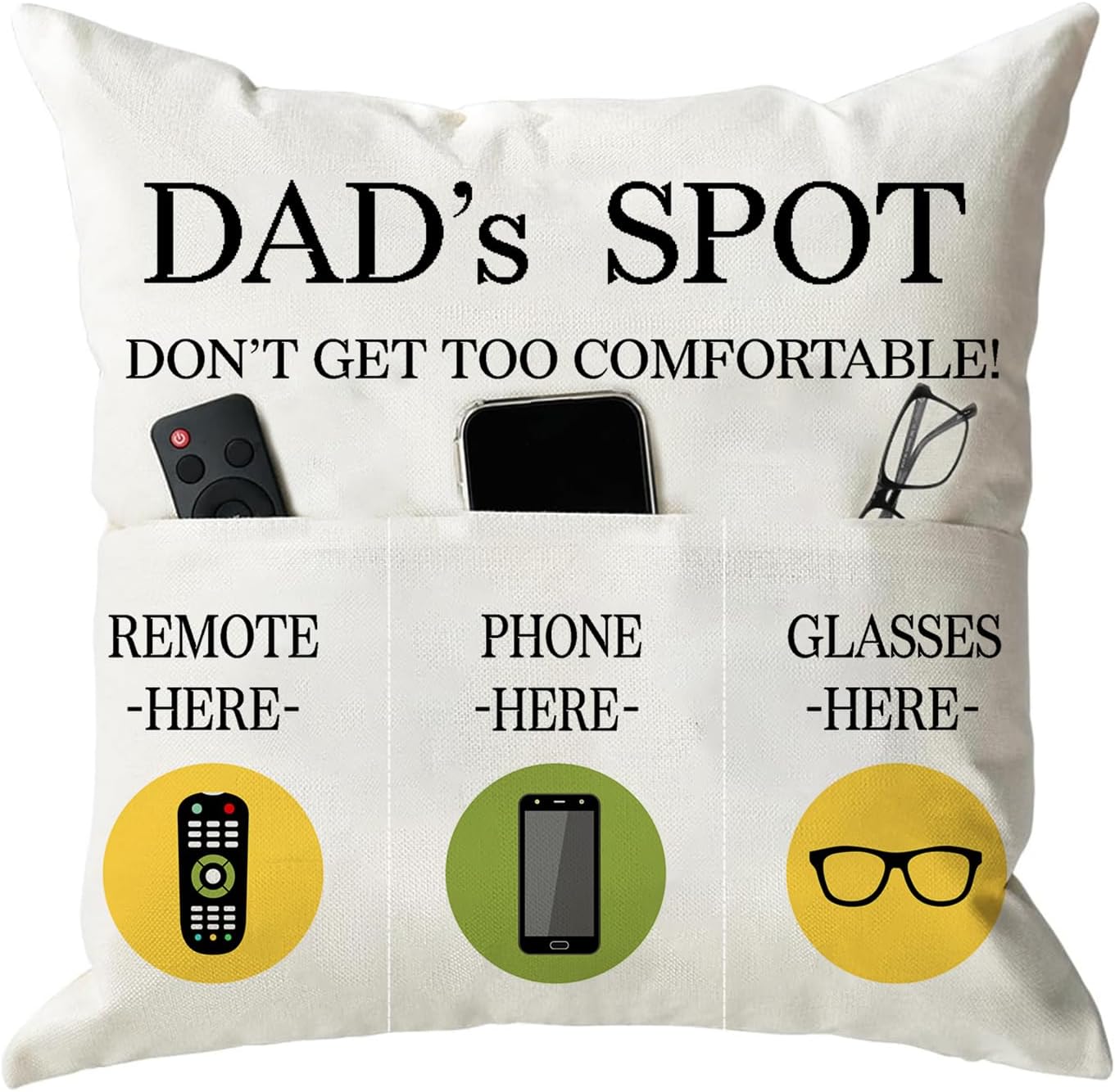 Father&#x27;s Day Throw Pillow Case, Dad&#x27;s Spot Throw Pillow Covers 18 x 18 Inch&#xFF0C;Dad Gifts from Daughter Son&#xFF0C;Birthday Christmas Thanksgiving Day Gifts for Papa Stepdad &#xFF0C;3-Pocket