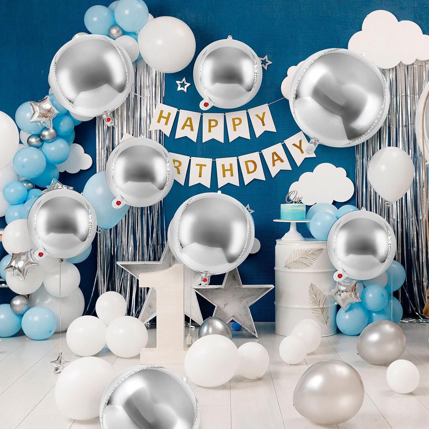 18 Pcs Silver Foil Balloons Shiny Round Balloons Set Large Balloon Garland Arch for Birthday Graduation Wedding Bachelorette Party Decorations, 5 Pcs 22 Inches, 5 Pcs 15 Inches, 8 Pcs 10 Inches