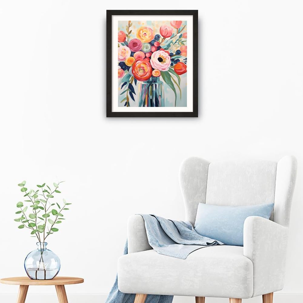 Flowers Paint by Numbers Kit for Adults - Flowers in a Vase Paint by Number on Canvas Without Frame, DIY Acrylic Painting for Ideal Gift Home Wall Decor (16x20 Inch)