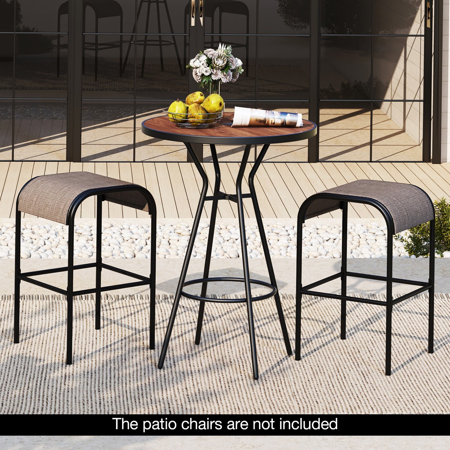 Outdoor Bar Table with Umbrella Hole, Footrest and Metal Base