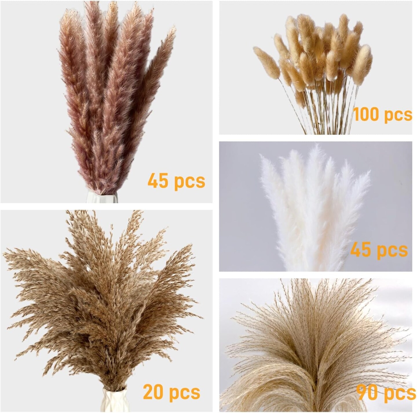 300 Pcs Dried Pampas Grass Bulk, Boho Dried Flowers Bouquet Pampas Grass Decor