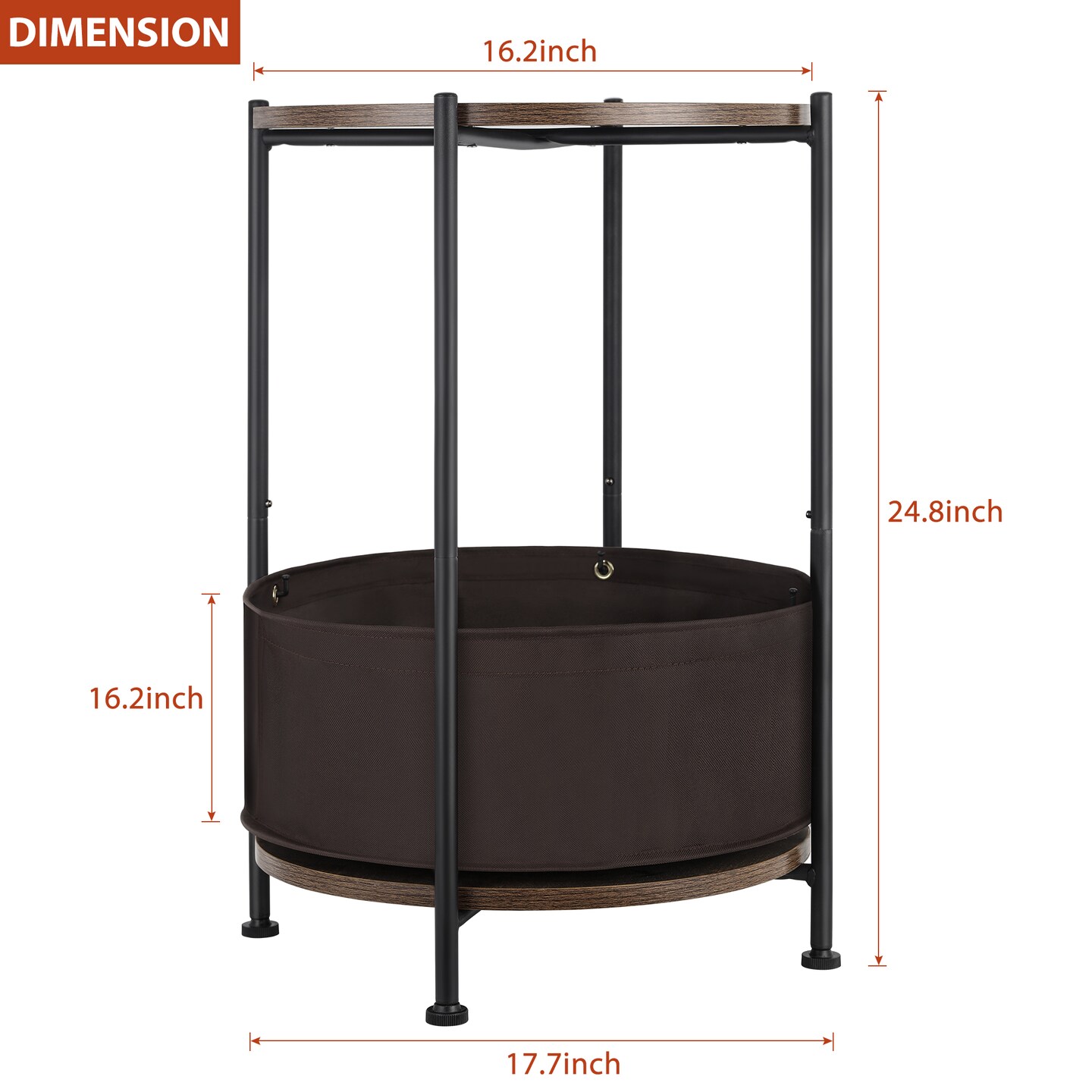Industrial 2-Tier Round Side Table with Storage Basket &#x2013; Vintage-Inspired End Table for Living Room, Bedroom, or Office &#x2013; Sturdy Metal &#x26; Wood Design, Easy Assembly