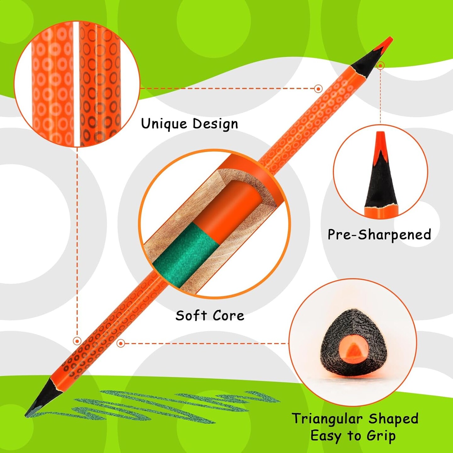 12 Double-Ended Colored Pencils, 24 Colors in 12 Pencils, Black Wooden Triangular Coloring Pencils for Kids, Party Bag Favors, Pre-sharpened