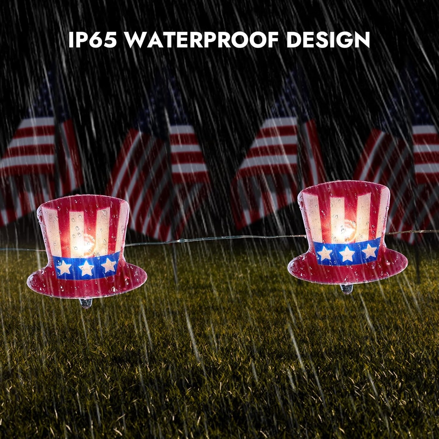 4th of July Decorations, Red White and Blue String Lights with 20 LED Big Hats Patriotic Lights, Waterproof Design for Indoor Outdoor July 4th D&#xE9;cor