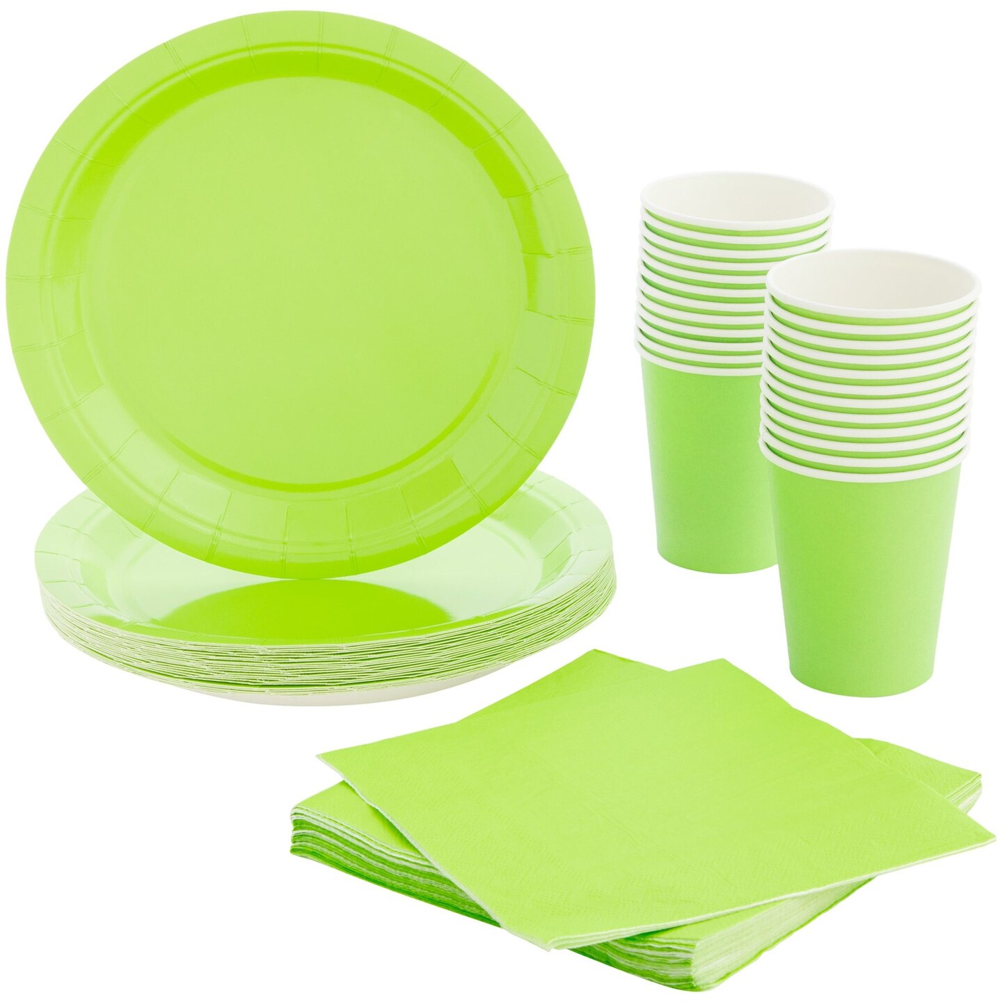 72-Piece Lime Green Party Supplies, Paper Plates, Cups, and Napkins (Serves 24)