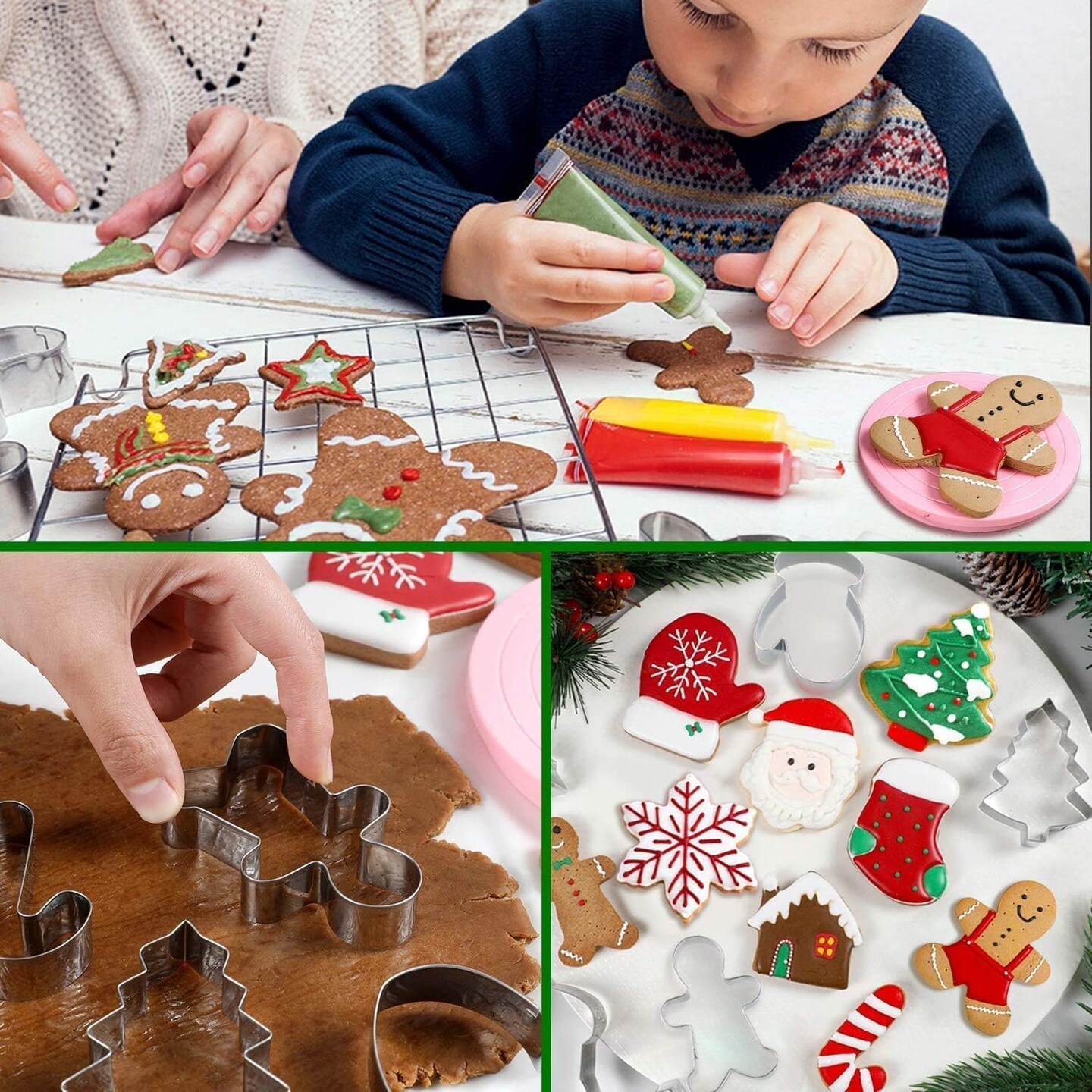 Christmas Cookie Cutters, 8PCS Holiday Cookie Cutter Shapes - Snowman,Christmas Tree,Gingerbread Man,Candy Cane,Snowflake,Santa Face,Christmas House, Winter Glove Cookies Mold
