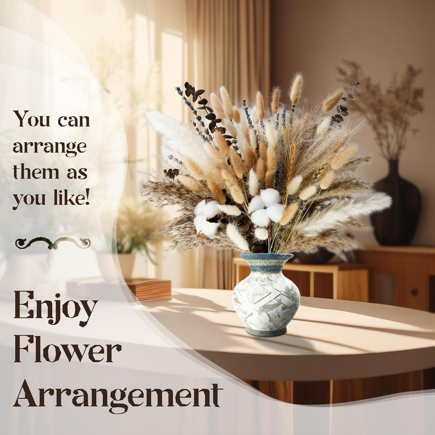 Natural Dried Flower Bouquet - Pampas Grass, Cotton Stems, Bunny Tails, Eucalyptus, Lavender & Wheat