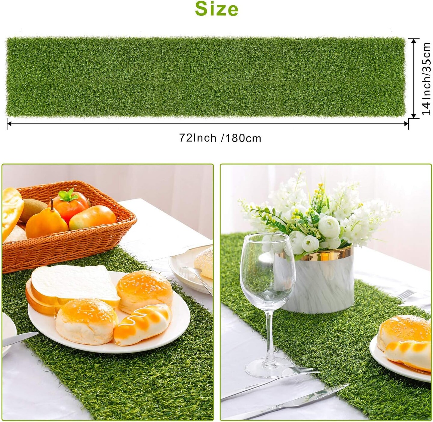 Artificial Grass Table Runners - Synthetic Grass Table Runner for Wedding Party, Birthday, Banquet, Baby Shower, Home Decorations (14 x 72 inches)