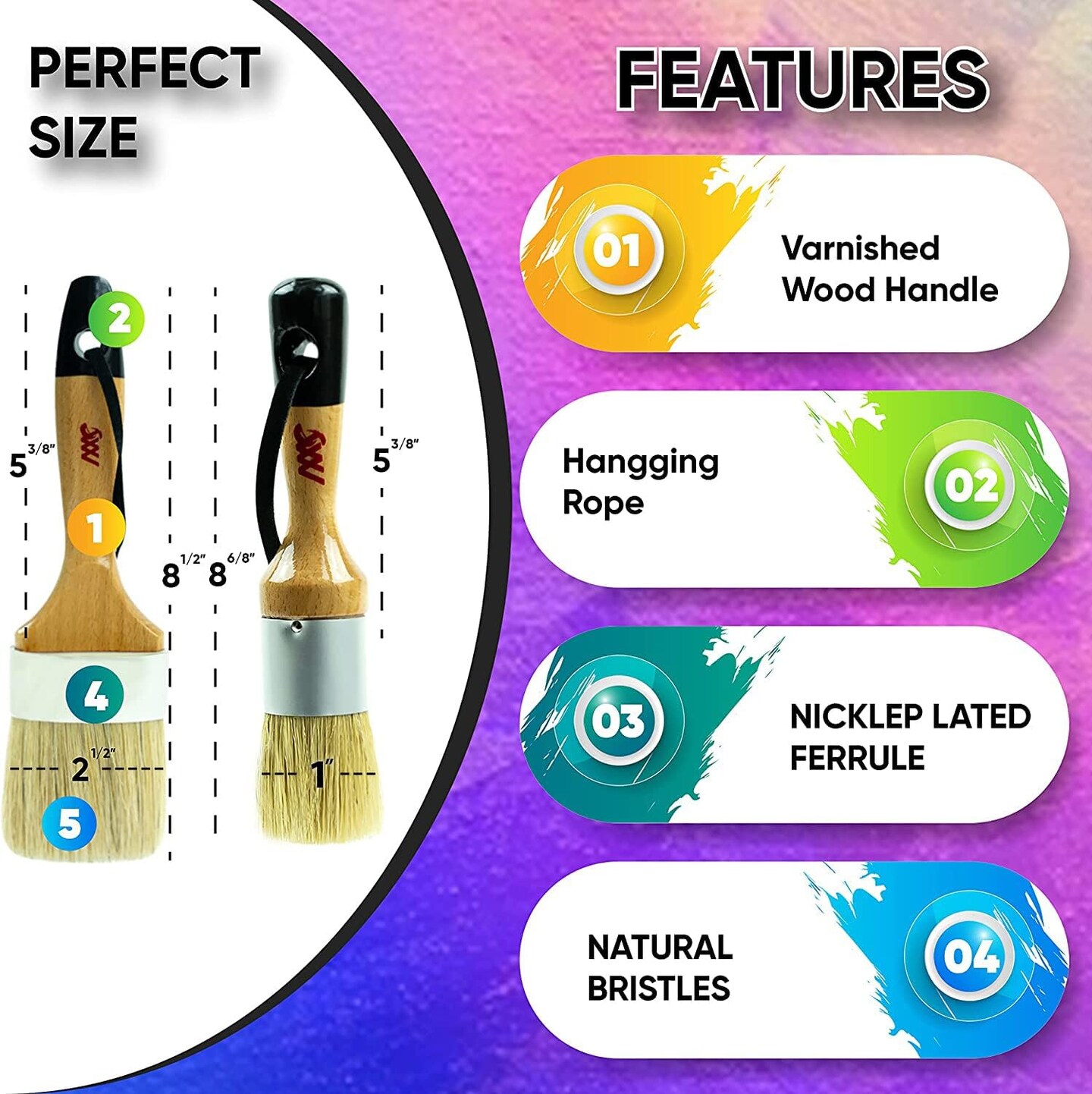 Chalk Paint Brushes Set, Pack of 2 Wax Brush - 2.5 Inches Large, Natural Bristles, Perfect for Furniture Painting, Stencils, Waxing - No Shedding, Superior Paint Pick-Up & Release (2)